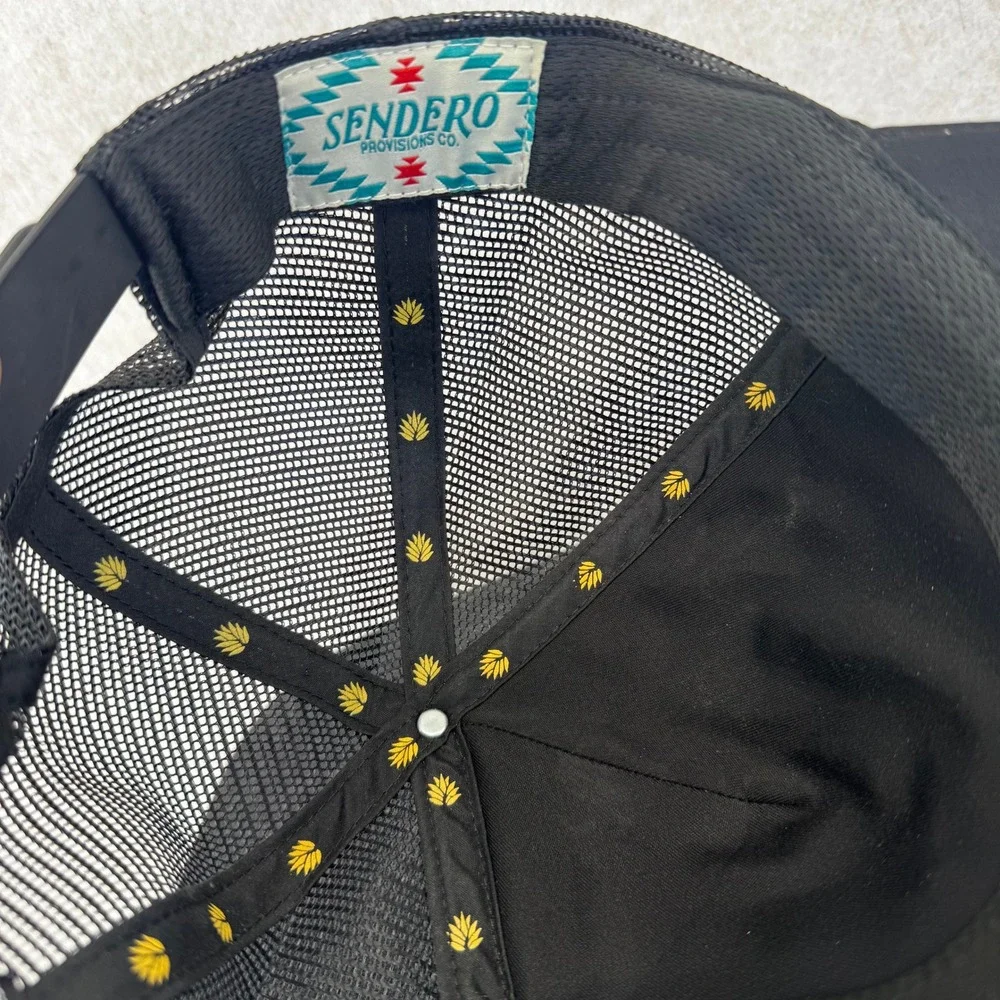 Cowboy Trucker Hat Black Adult Mesh Snapback Yellow Embroidered Sendero Co